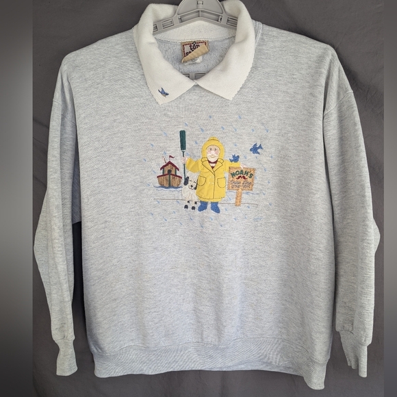 Noah's Ark Embroidered Sweatshirt With Collar Top Stitch Vintage 2XL Light Stain - Picture 1 of 15